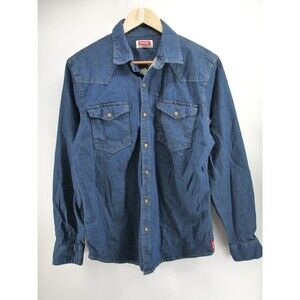 Wrangler Pearl Snap‎ Button up Shirt Men’s Medium Dark Denim Western Long Sleeve